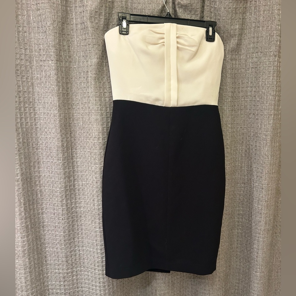 Reiss 1971 Strapless Black and White Color Block Dress